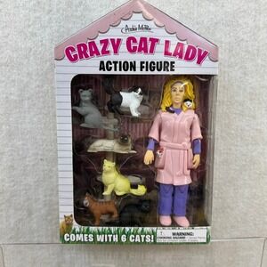 Archie McPhee Crazy Cat Lady Action Figure Set with 6 Cats